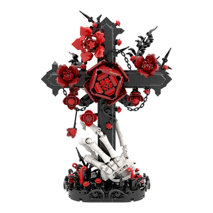 MOC Gothic Skull Cross Bouquet Building Blocks Model Christianity Bible Cross Flowers Decorate Bricks Assembly Toys Kids Gifts