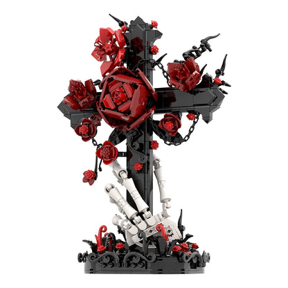 MOC Gothic Skull Cross Bouquet Building Blocks Model Christianity Bible Cross Flowers Decorate Bricks Assembly Toys Kids Gifts