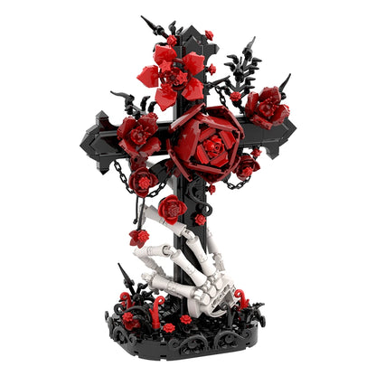 MOC Gothic Skull Cross Bouquet Building Blocks Model Christianity Bible Cross Flowers Decorate Bricks Assembly Toys Kids Gifts